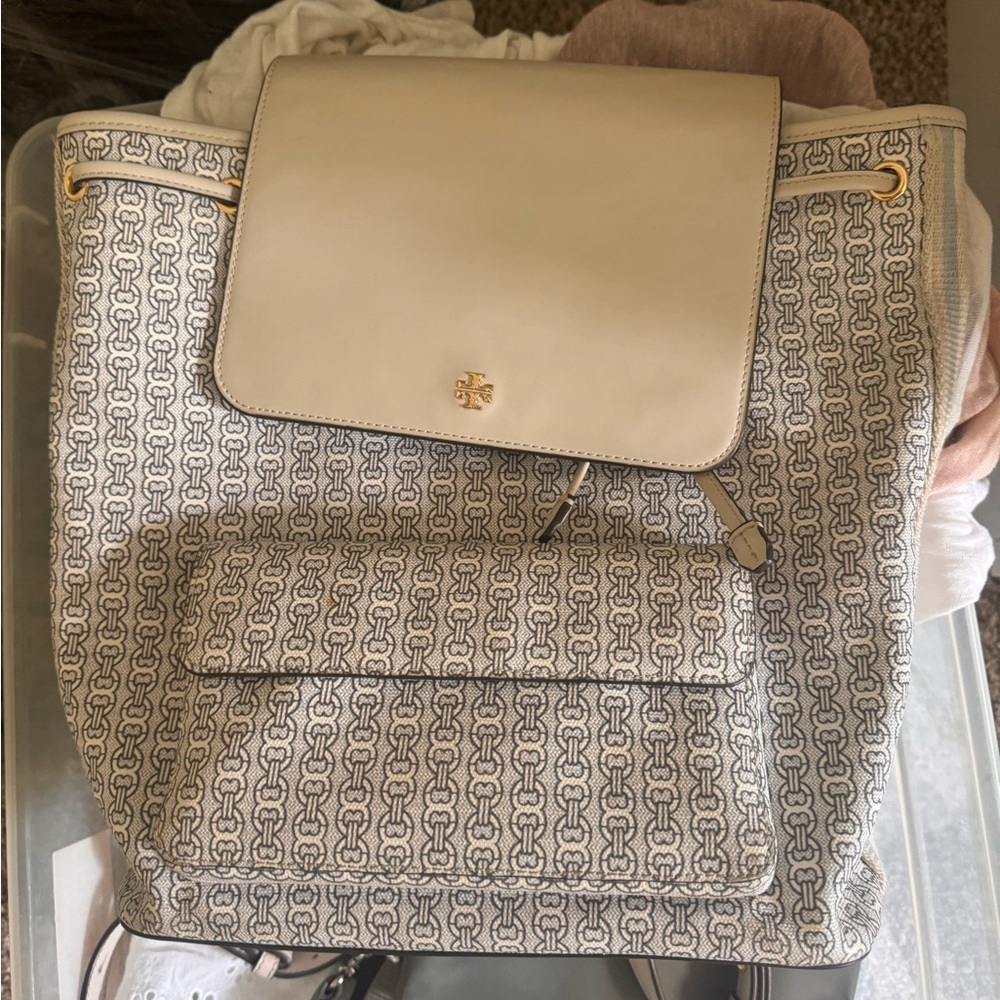 Tory Burch Gemini Link Medium Canvas & Leather Backpack / Used